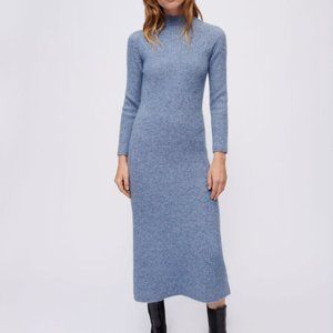 Maje Mohair Dress with High Collar (Size M, Blue)